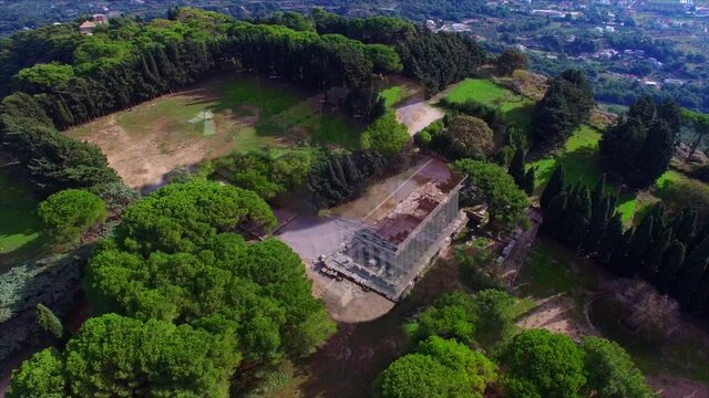 The temple of Apollo on the Acropolis of the Ialyssos of Rhodes on the top of mount Filerimos As it was about 2,500 years BC., 3D animation video
