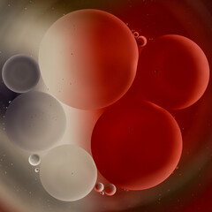 Abstract red bubbles background, oil and water macro photography