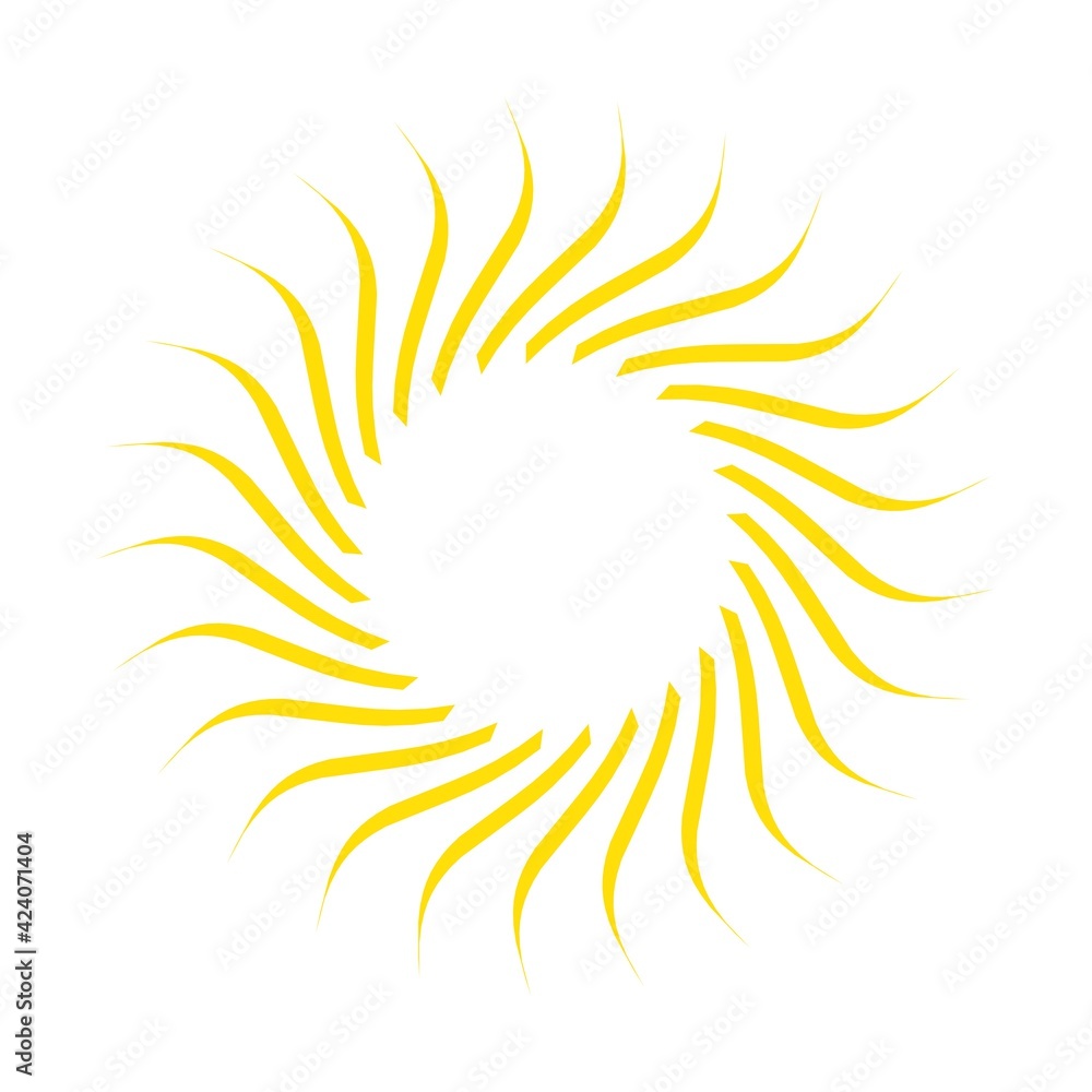 Poster yellow circular pattern in the form of the sun. striped decor. 3d rendering illustration.
