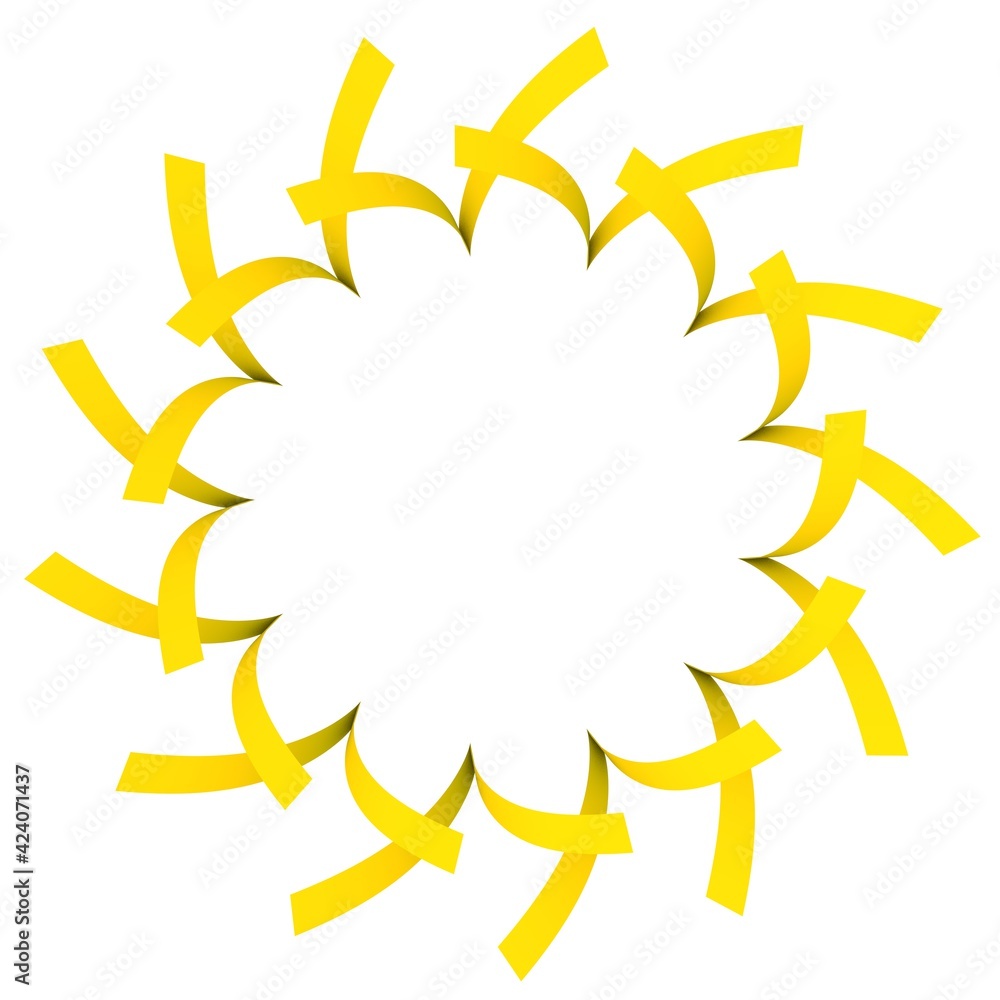 Poster yellow circular pattern in the form of the sun. striped decor. 3d rendering illustration.