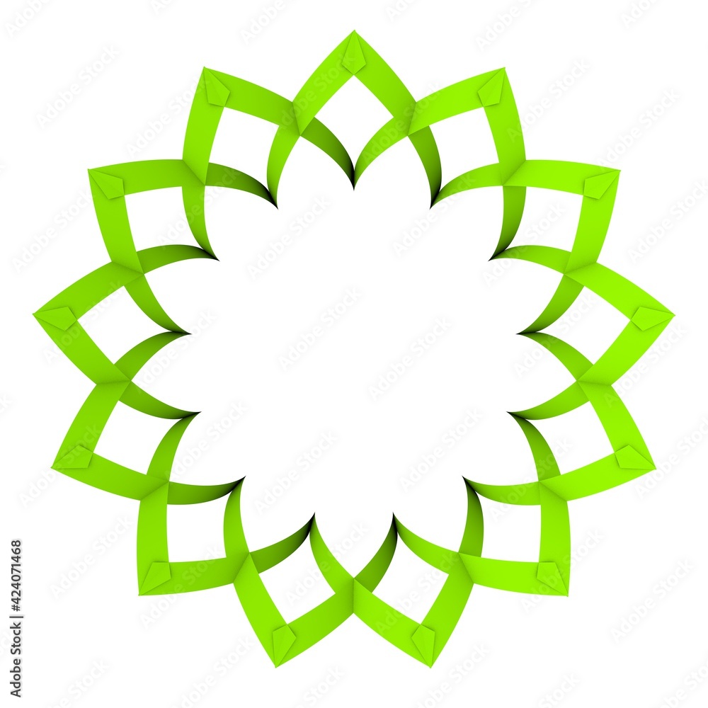 Poster green circular pattern in the form of a flower. striped decor. 3d rendering illustration.
