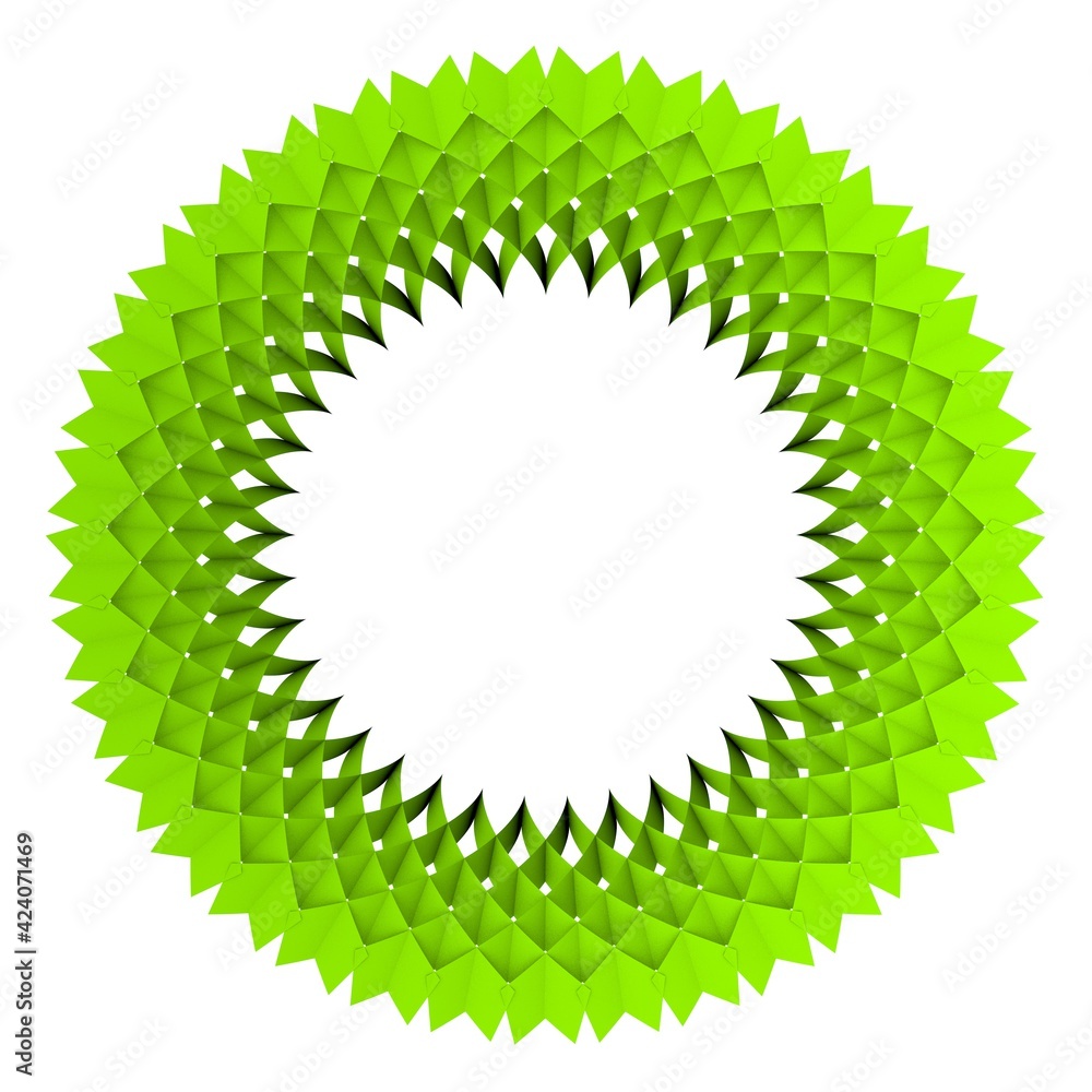 Poster green circular pattern in the form of a flower. striped decor. 3d rendering illustration.