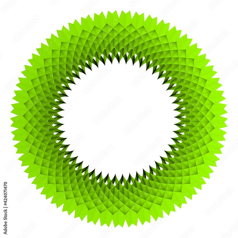 Poster green circular pattern in the form of a flower. striped decor. 3d rendering illustration.
