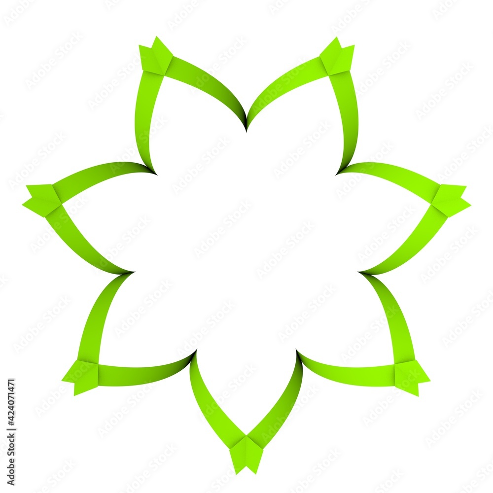 Poster green circular pattern in the form of a flower. striped decor. 3d rendering illustration.