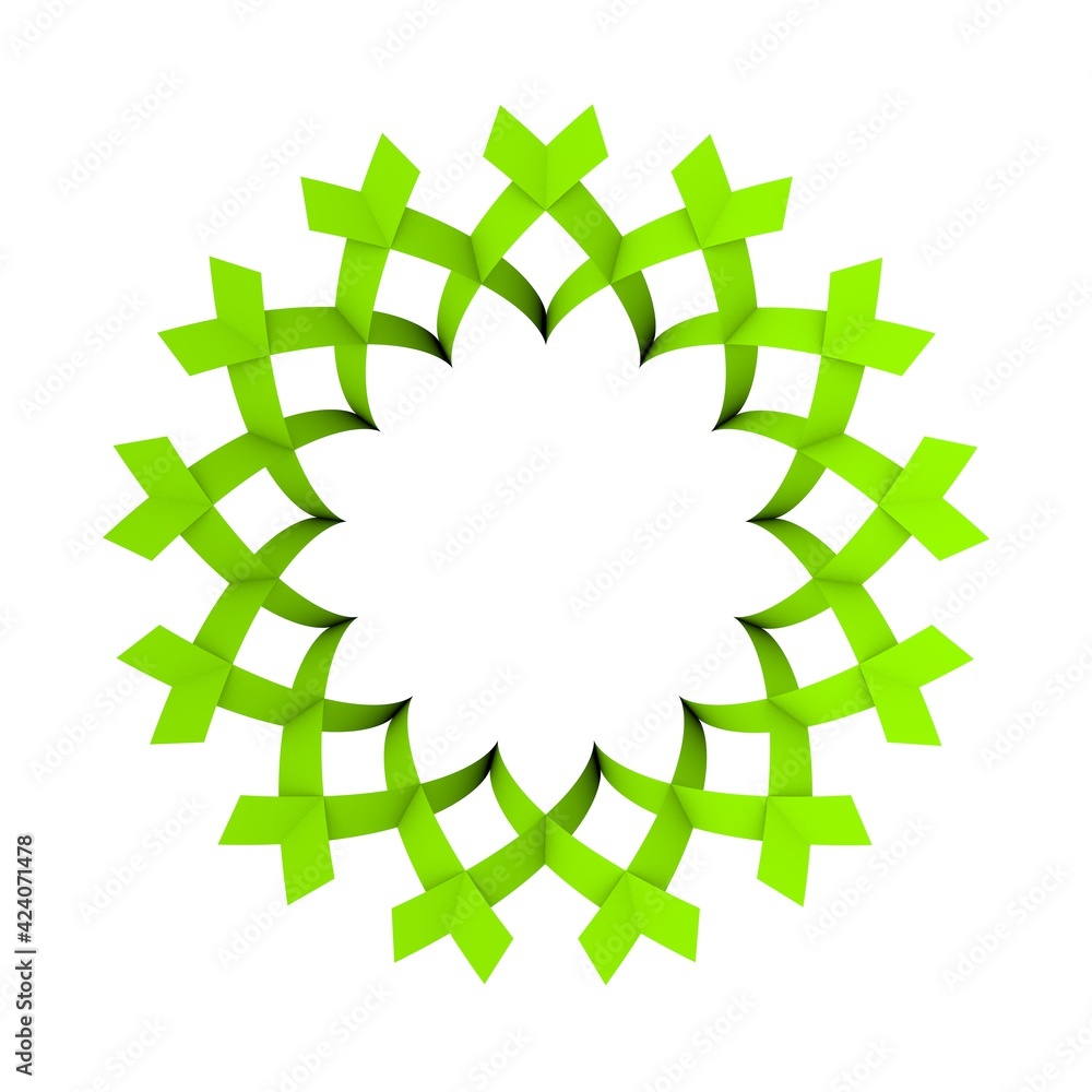 Poster green circular pattern in the form of a flower. striped decor. 3d rendering illustration.