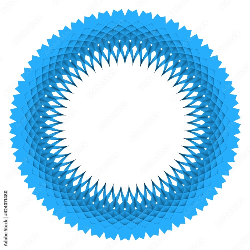 Poster blue circular pattern in the form of a flower. striped decor. 3d rendering illustration.