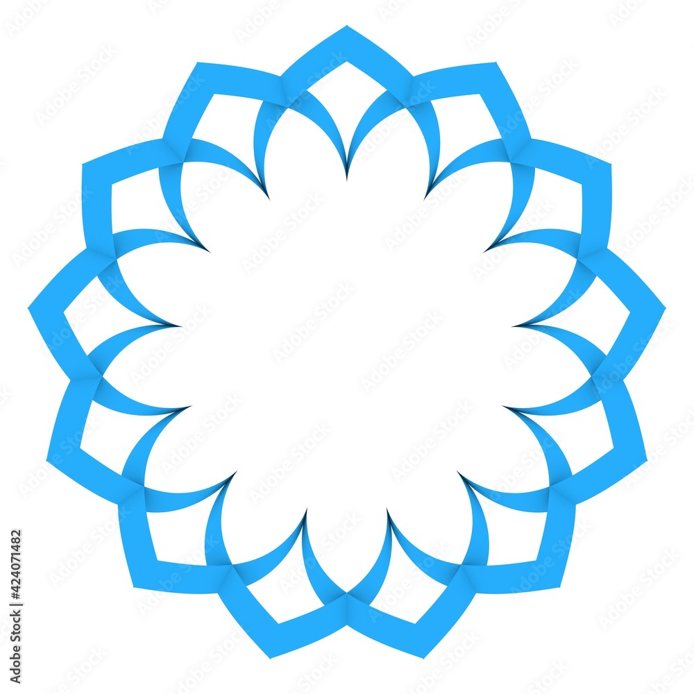Poster blue circular pattern in the form of a flower. striped decor. 3d rendering illustration.