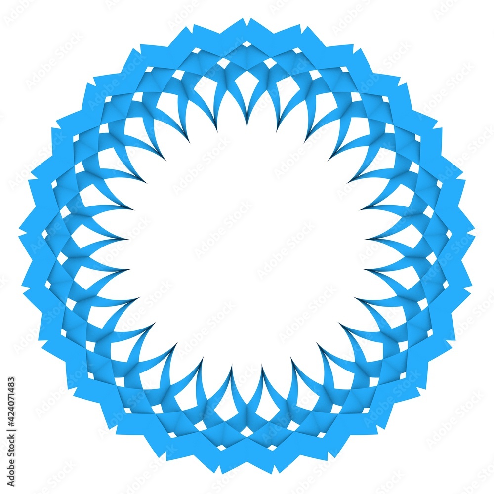 Poster blue circular pattern in the form of a flower. striped decor. 3d rendering illustration.