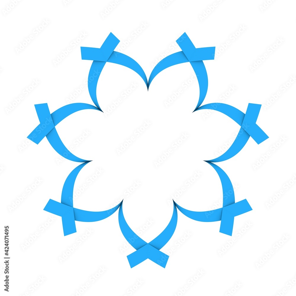 Poster blue circular pattern in the form of a flower. striped decor. 3d rendering illustration.