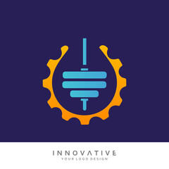 Gear icon with dumbbell icon. Vector logo design template