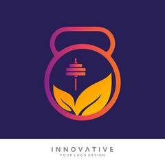 Leaf with dumbbell icon. Vector logo design template.