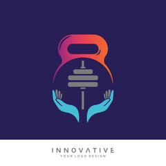 Gym care with dumbbell icon. Vector logo design template.