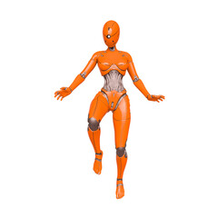 gynoid is the super fembot is floating in white background