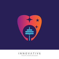 Dental with dumbbell icon. Vector logo design template.