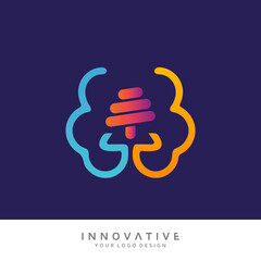 Human brain with dumbbell icon. Vector logo design template.