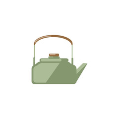 Green kettle. Kitchen cooking tool. Vector illustration.