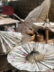 Handmade paper and bamboo sun umbrella in Myanmar