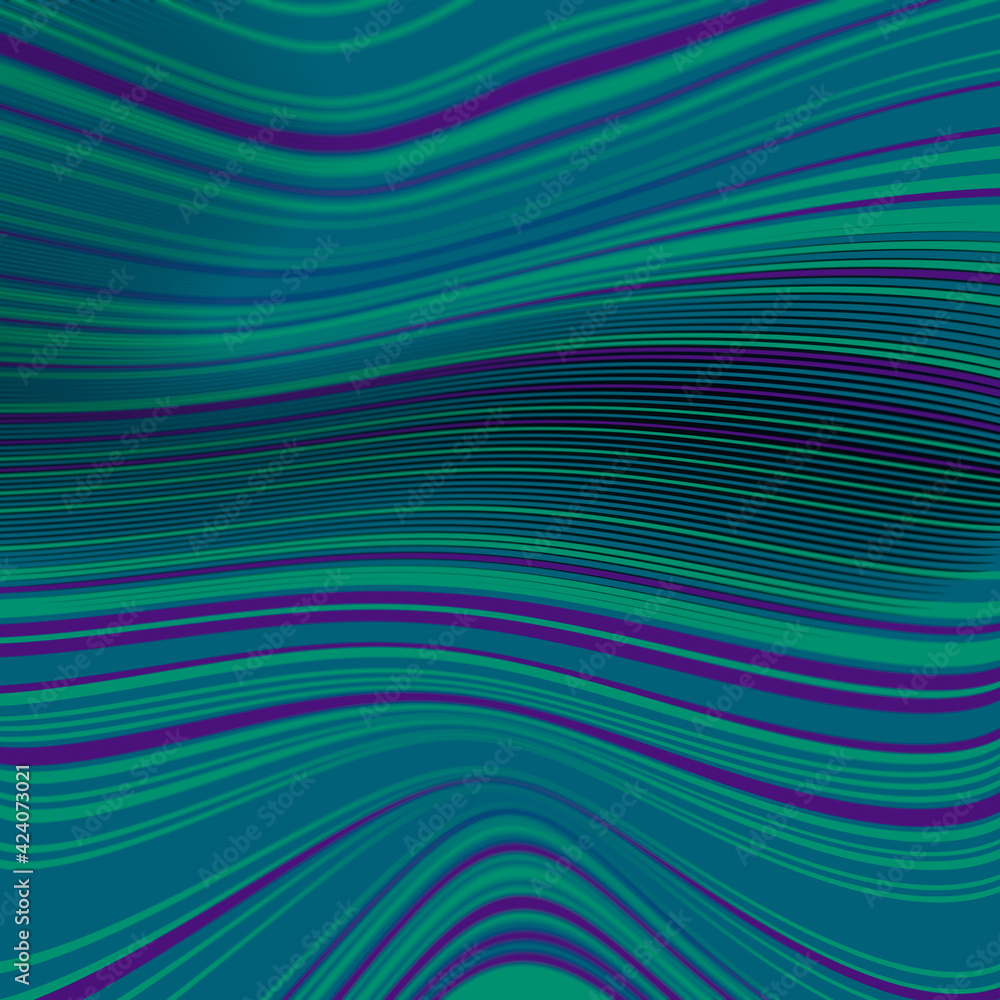 Poster Wavy background of curving violet and green colored lines. Design element. 3d rendering digital illustration