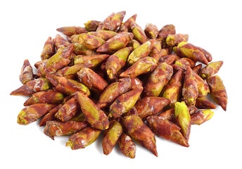 Betula Pendula Buds in a Pile (Silver Birch Tree). Medicinal Raw Material. Isolated on White.