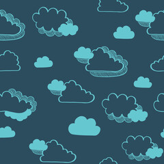 Vector seamless pattern blue clouds in doodle style