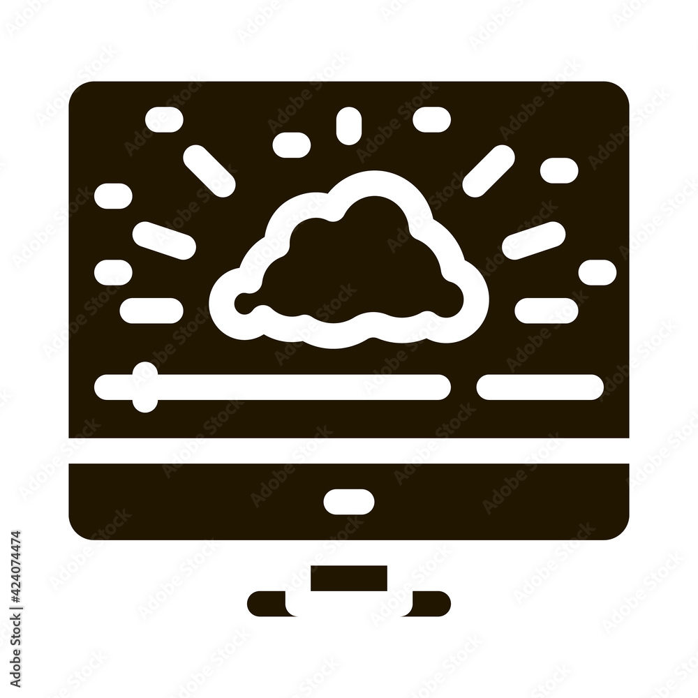 Poster shining cloud computer work glyph icon vector. shining cloud computer work sign. isolated symbol ill
