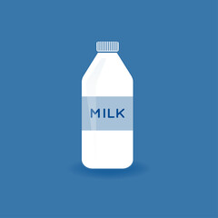 Milk bottle over blue background, vector. Dairy product