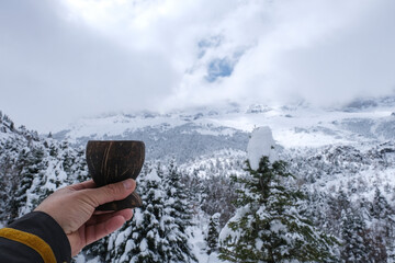 Enjoy tea and magnificent winter scenery