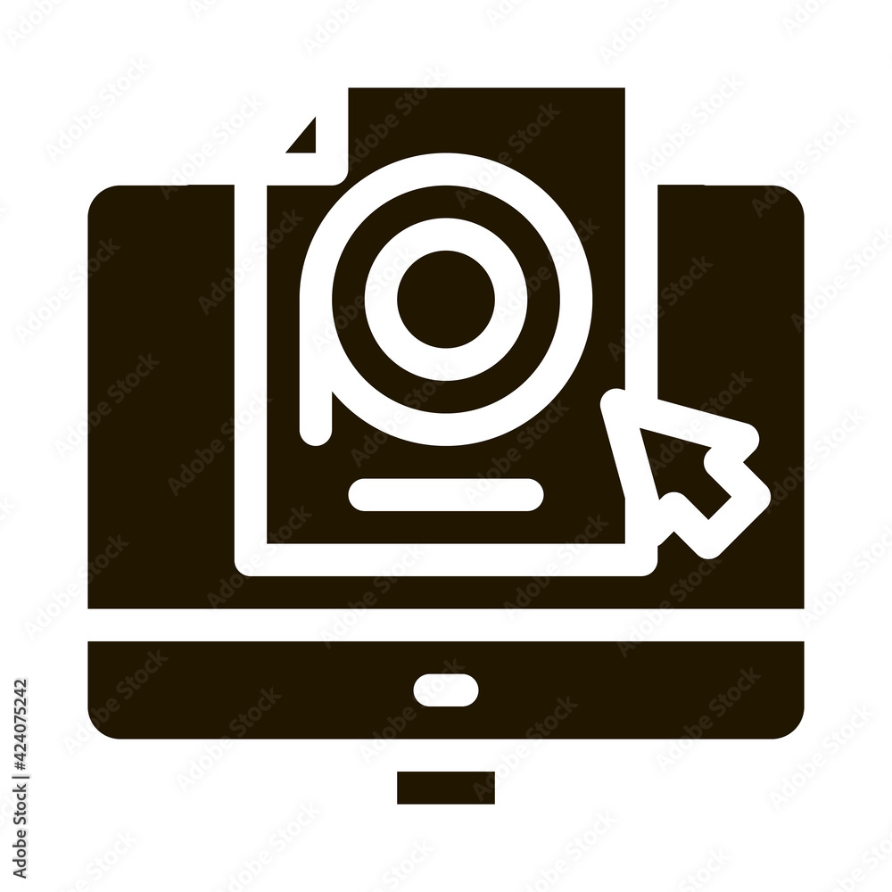 Aufkleber selection of video document on computer glyph icon vector. selection of video document on computer s