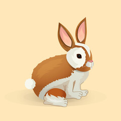Obraz premium Rabbit. Beige background. Cartoon.Isolated. Hare. Picture. Animal. Tail. Fluffy Multicolored Bunny. Brown-beige hare. Nature. Pet