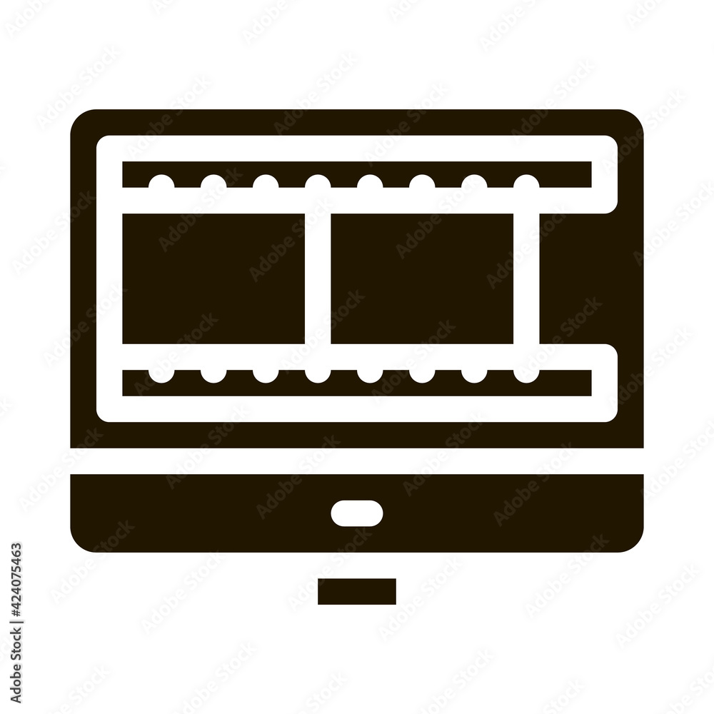 Poster video temporary tape in computer glyph icon vector. video temporary tape in computer sign. isolated 