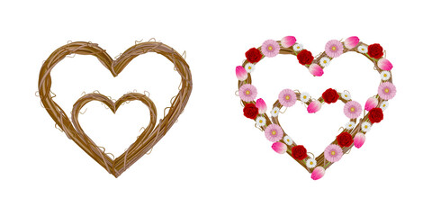 isolated heart shaped garlands with flowers mother's day wreaths