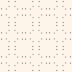 Universal vector seamless pattern. Simple minimal geometric texture. Abstract monochrome minimalist background with small dots, triangles. Stylish design element for decor, prints, fabric, cover, web