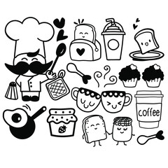 cook with mustache and kitchen utensils