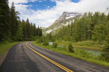 Going-to-the-Sun Road with mountain background, Glacier National Park, Montana