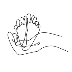 Sign adult parents hand holding childs heels