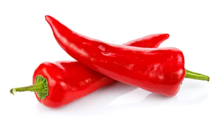 Gardinen Chilischoten Two red hot chili peppers isolated on white background  © Vladimir Zhupanenko