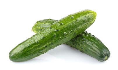 Two ripe green cucumber isolated on white background