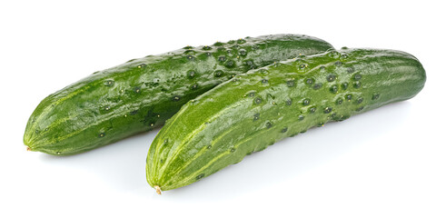 Two ripe green cucumber isolated on white background