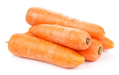 Pile of fresh washed carrots isolated on white background