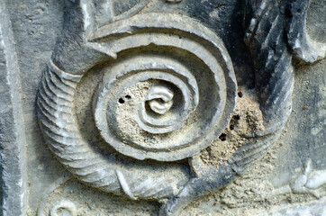 The theatre of the Amphiareion oropos Greece,Close up Marble thrones with relief floral decoration