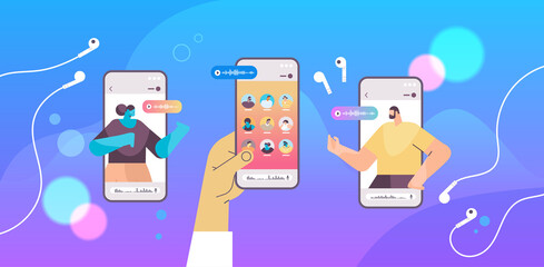 people communicating by voice messages in mobile app audio chat application social media communication