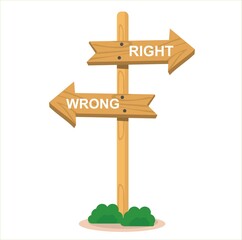 Vector illustration of wooden directional arrows showing right and wrong directions, logo and icon, holiday and travel themes, perfect for travel advertisements