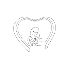 Happy Mother day card. Continuous one line drawing. Woman hold her baby. Pregnant Woman