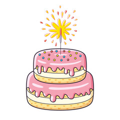 Birthday cake with sparkler isolated