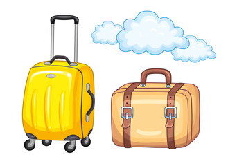 Travel suitcases isolated cartoon, luggage illustration.