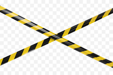 Realistic vector crime tapes with black and yellow stripes. Crossed warning ribbon.