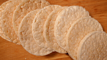 Rice waffles lie on a table - close-up - studio photography