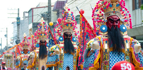 Holy generals parade in Taiwan Folk temple activity. Temple Fair. Taiwanese Culture.