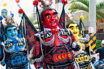 Santaizi parade in Taiwan Folk temple activity. Temple Fair. Taiwanese Culture.