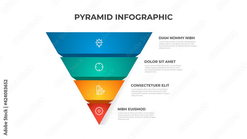 Poster 4 points of pyramid list diagram, infographic element template vector, segmented triangle level layo